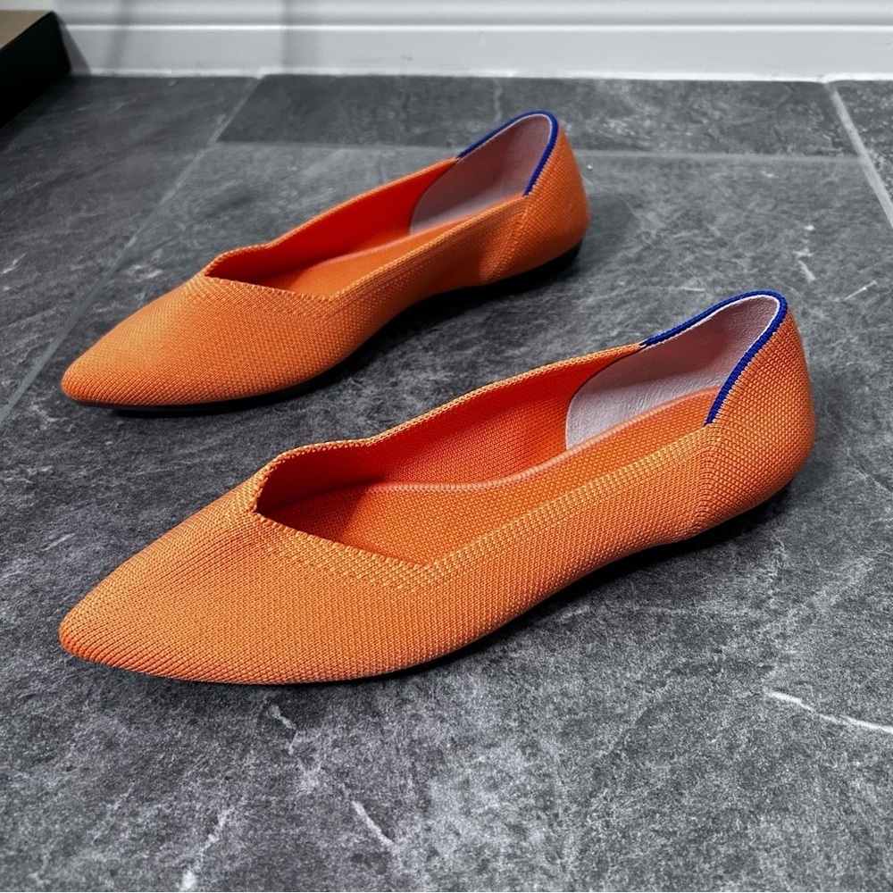 Rothy's Vibrant Tangerine Orange Ballet Flats Tortoiseshell Bottom Size 7.5 - Picture 4 of 13